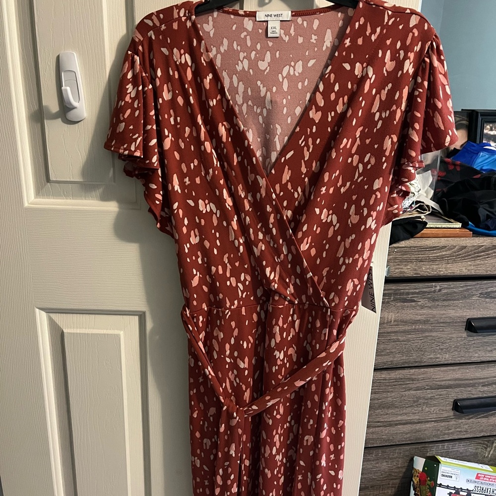 Nine West Rust Patterned Midi Dress